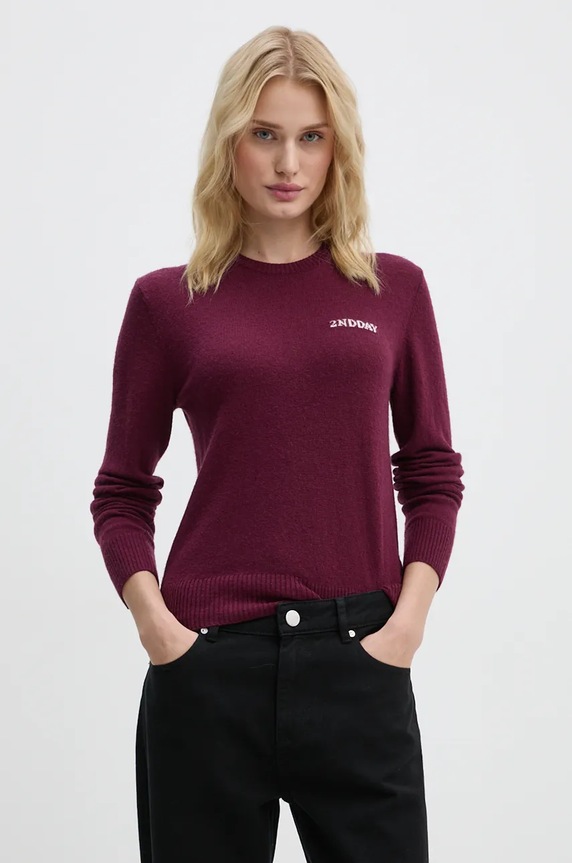 2NDDAY sweter z domieszką wełny Lance TT okrągły fioletowy 2245343408