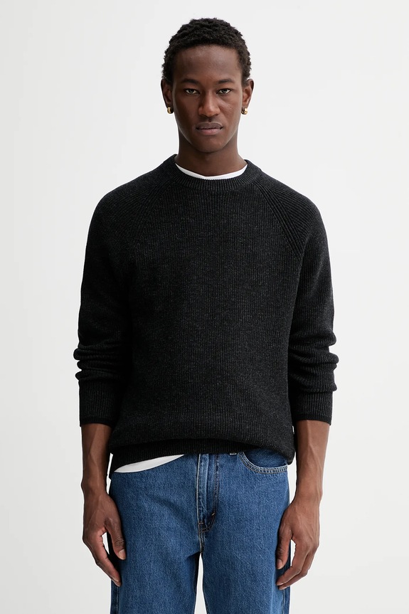 Πουλόβερ με προσθήκη μαλλιού Marc O'Polo λεπτό μαύρο 531516060208