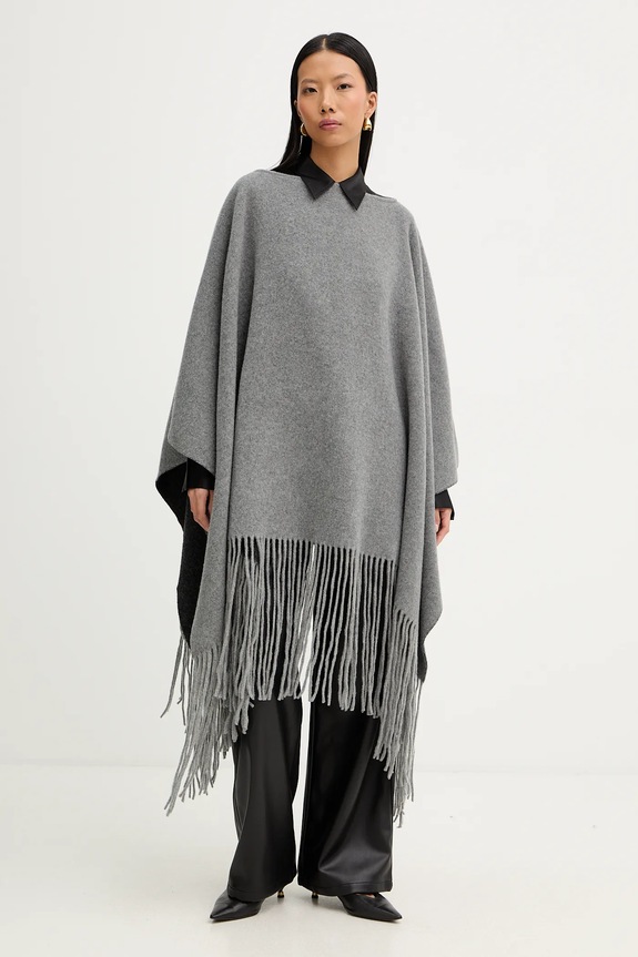 Μάλλινο πόντσο Liviana Conti μελανζέ γκρί A5WF58