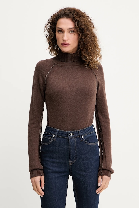 Silvian Heach sweter z domieszką wełny SAM z domieszką wełny brązowy GPA25244LU