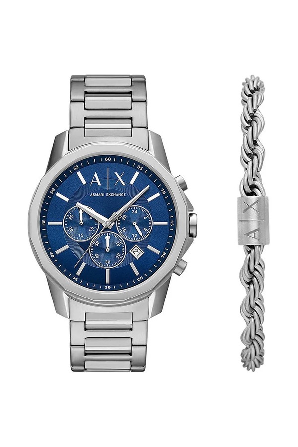 Годинник і браслет Armani Exchange колір срібний