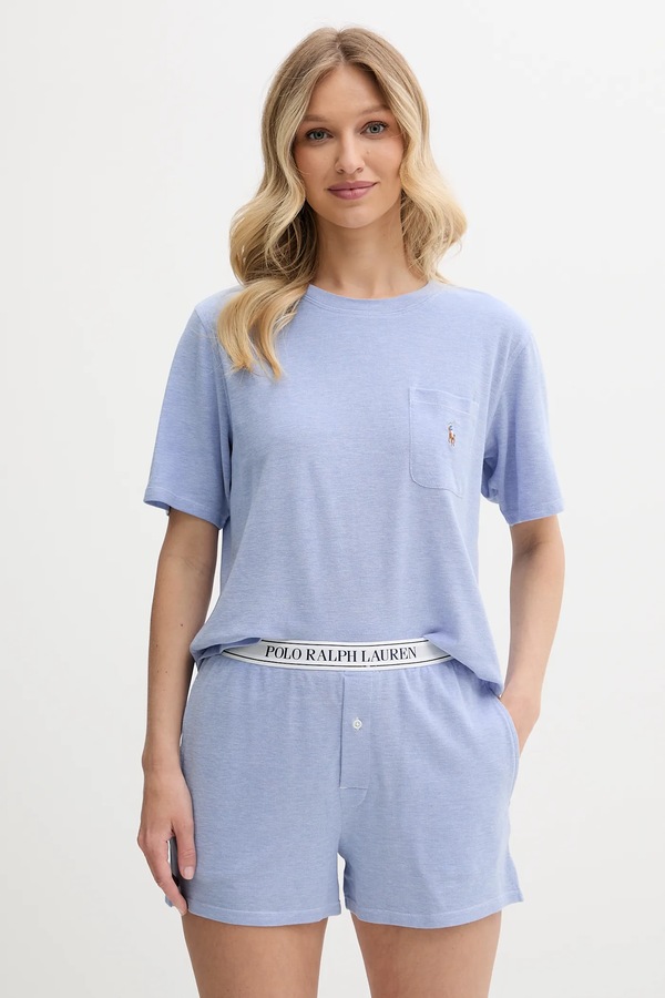 Раздельная пижама женская с хлопком Polo Ralph Lauren цвет голубой