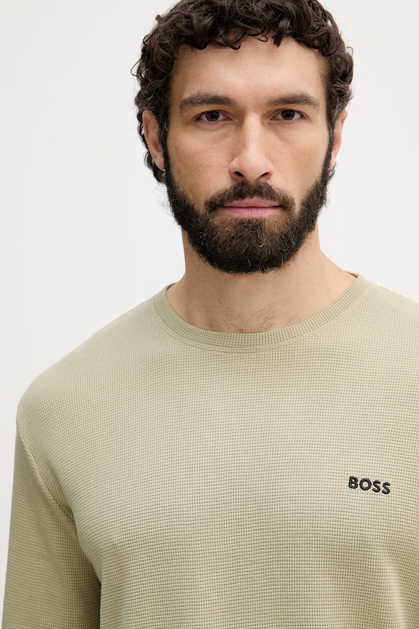 Мужской с хлопком BOSS Waffle LS-Shirt цвет зеленый фото 2