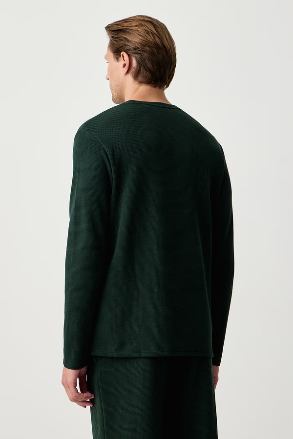 Лонгслів lounge чоловічий з бавовною BOSS Waffle LS-Shirt колір зелений фото 2