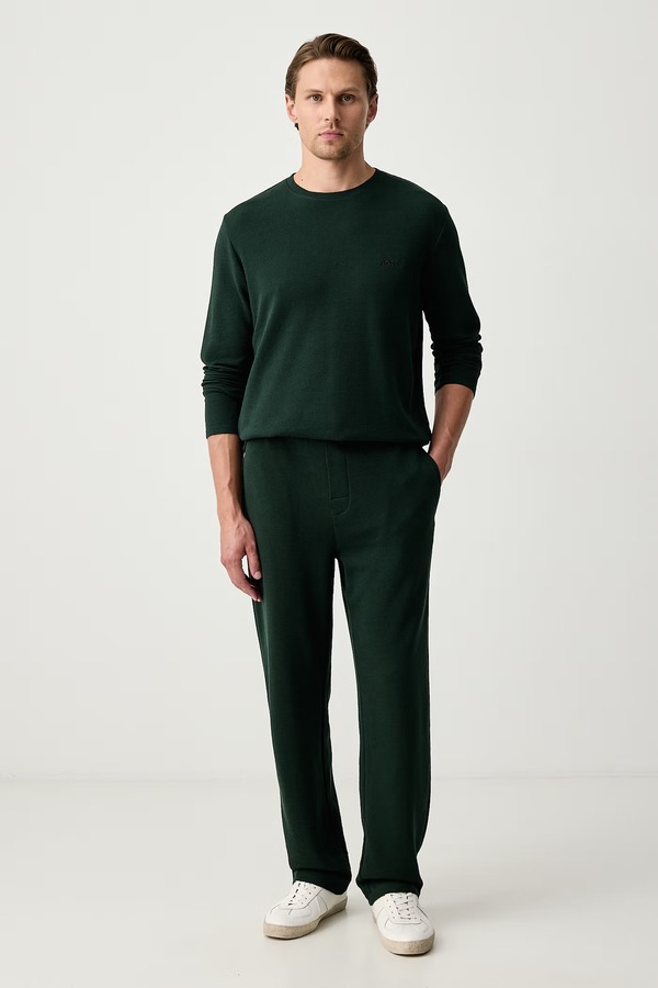 Спортивні штани чоловічі з бавовною BOSS Waffle Pants колір зелений