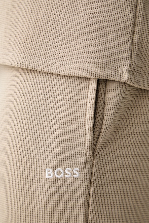 Спортивні штани чоловічі з бавовною BOSS Waffle Pants колір бежевий фото 4