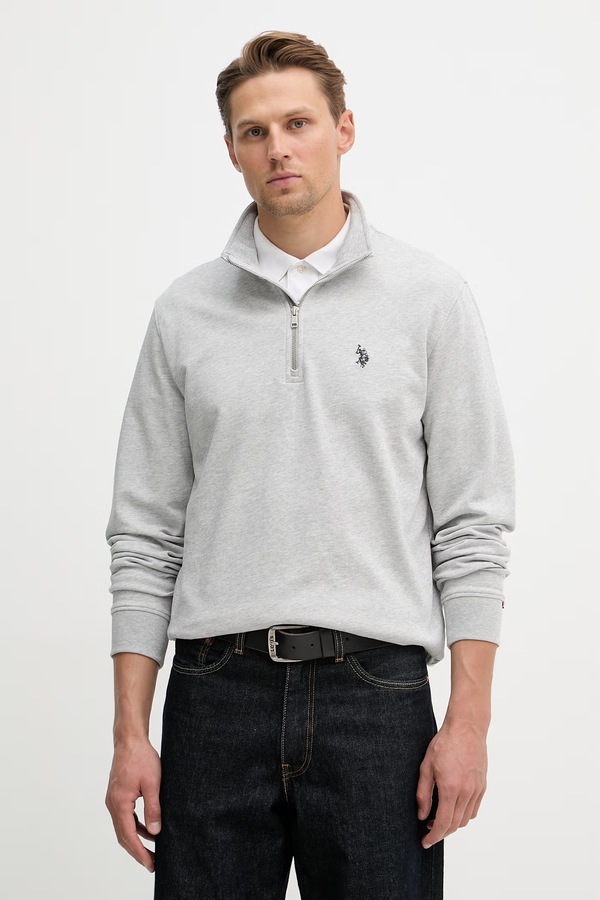 Кофта чоловіча з бавовною U.S. Polo Assn. DHM LB 1/4 ZIP колір сірий
