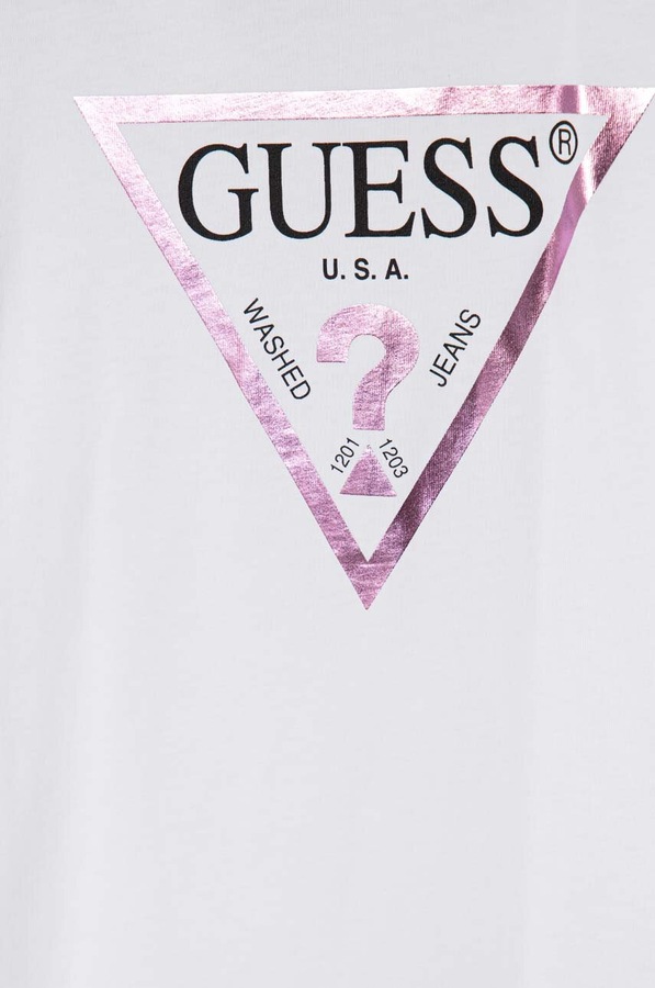 Дитячий бавовняний лонгслів Guess колір білий фото 2