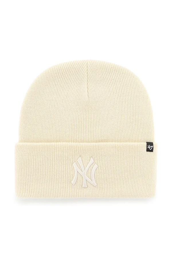 Шапка 47 brand beanie MLB New York Yankees колір бежевий фото 2