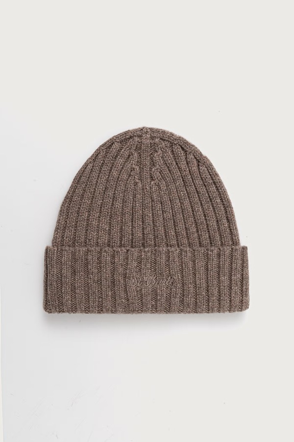 Шапка beanie вовняна MC2 Saint Barth колір коричневий