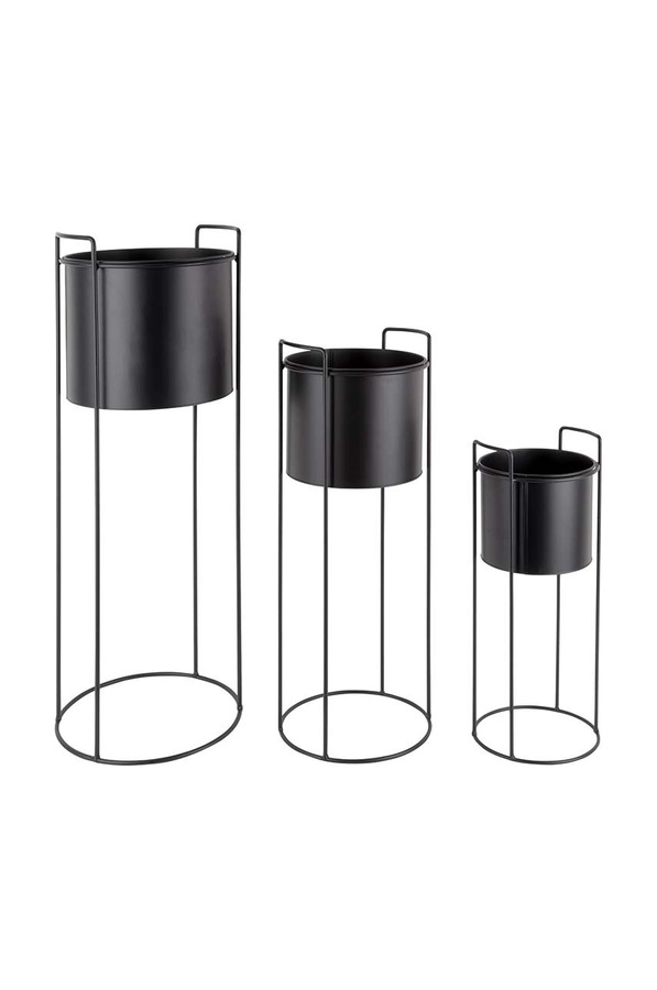 Набір квіткових горщиків зі стелажем Present Time O19 / 23 / 28 cm 3-pack колір чорний