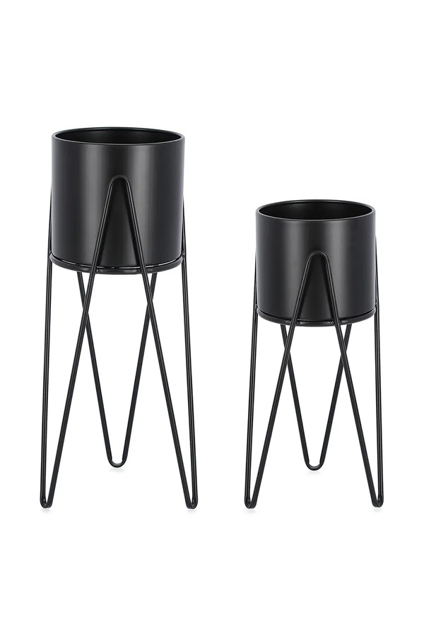Набір квіткових горщиків зі стелажем Bizzotto Madelyn 23,5 x 57 / 21,5 x 46 cm 2-pack колір чорний