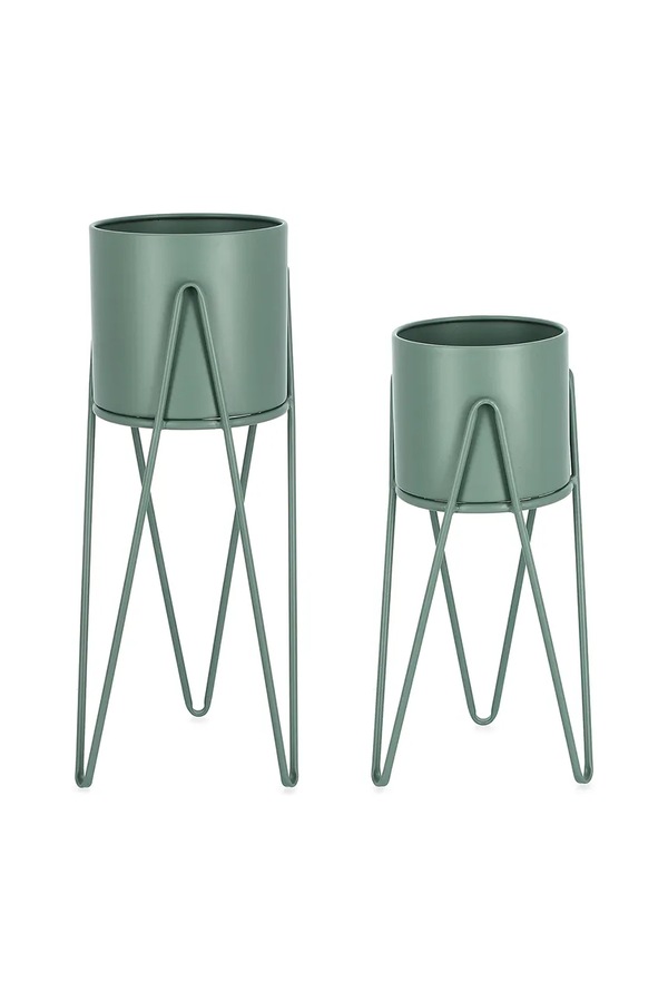 Набор цветочных горшков со стеллажом Bizzotto Madelyn 23,5 × 53/57 / 21,5 × 42/46 cm 2-pack цвет зеленый