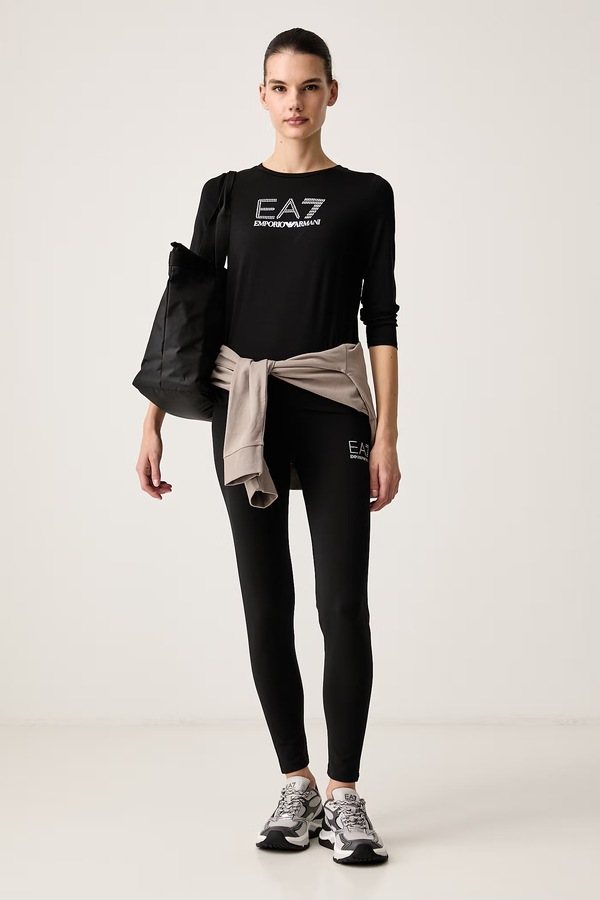 Легінси жіночі бавовняні з еластаном EA7 Emporio Armani колір чорний фото 2