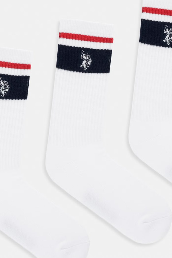 Шкарпетки U.S. Polo Assn. BRAND STRIPE SPORTS 3-pack колір білий