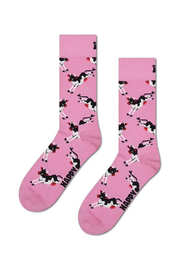 Шкарпетки з бавовною 4 шт. Happy Socks колір рожевий