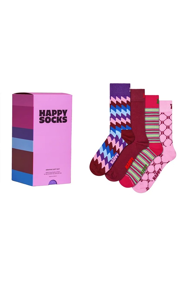 Шкарпетки з бавовною 4 шт. Happy Socks колір рожевий