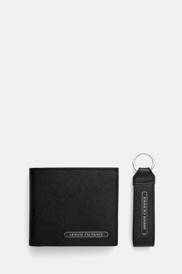 Шкіряний гаманець + брелок Armani Exchange колір чорний