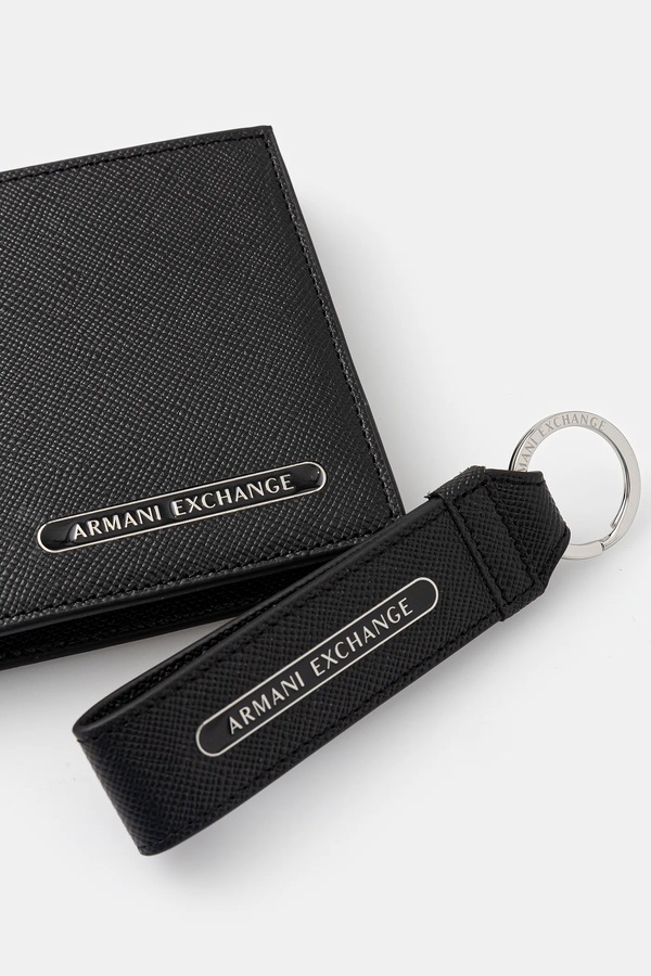 Шкіряний гаманець + брелок Armani Exchange колір чорний
