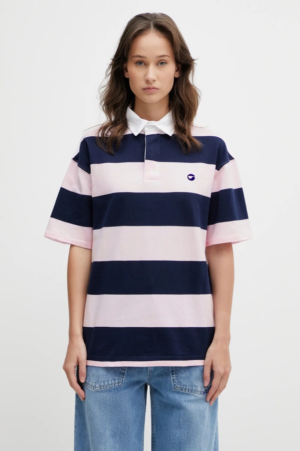 Бавовняне поло coperni Striped Polo колір рожевий