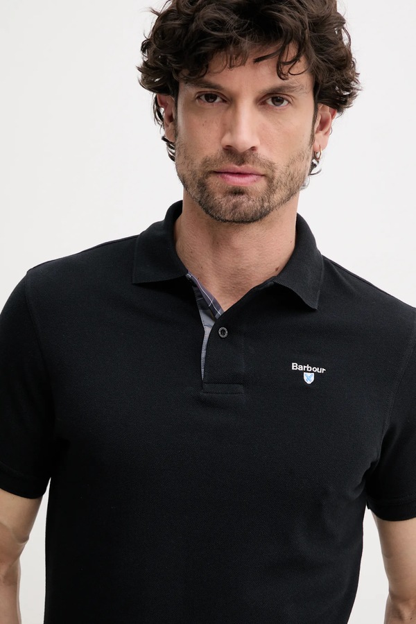 Бавовняне поло Barbour Tartan Pique Polo Shirt колір чорний фото 4