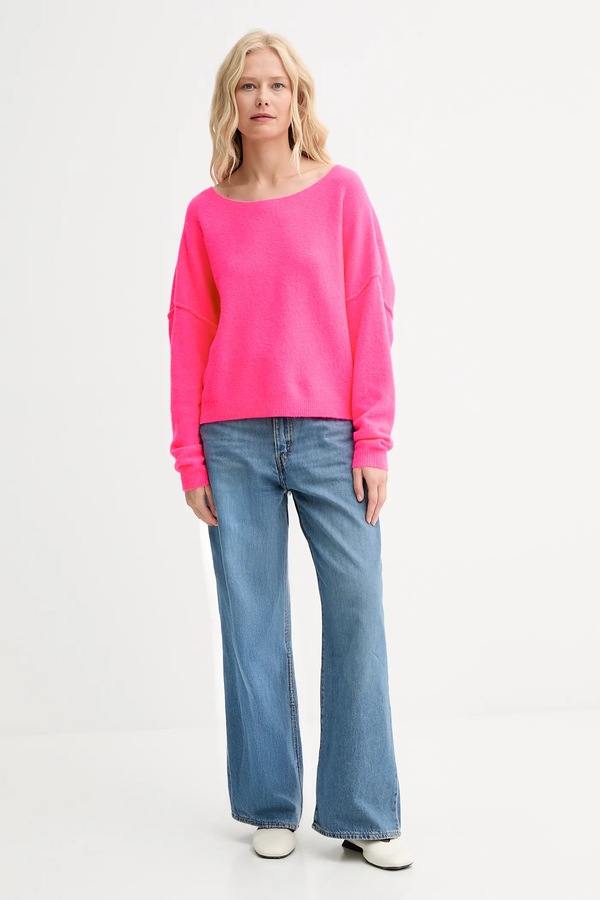 Светр жіночий з додаванням вовни American Vintage PULL ML COL BATEAU колір рожевий
