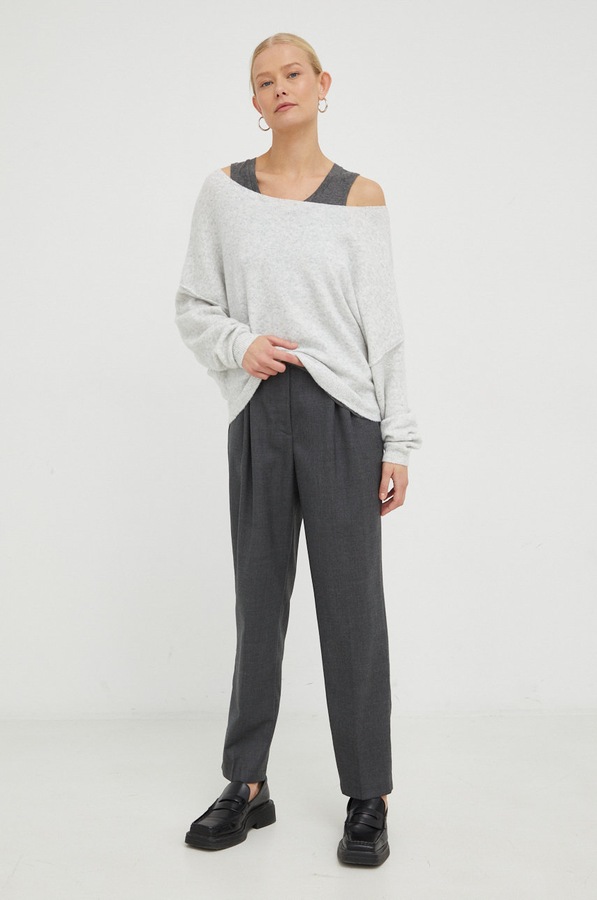 Светр жіночий з додаванням вовни American Vintage PULL ML COL BATEAU колір сірий фото 2