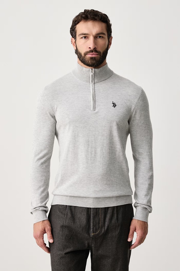 Светр чоловічий з бавовною U.S. Polo Assn. Rich Funnel 1/4 Zip колір сірий