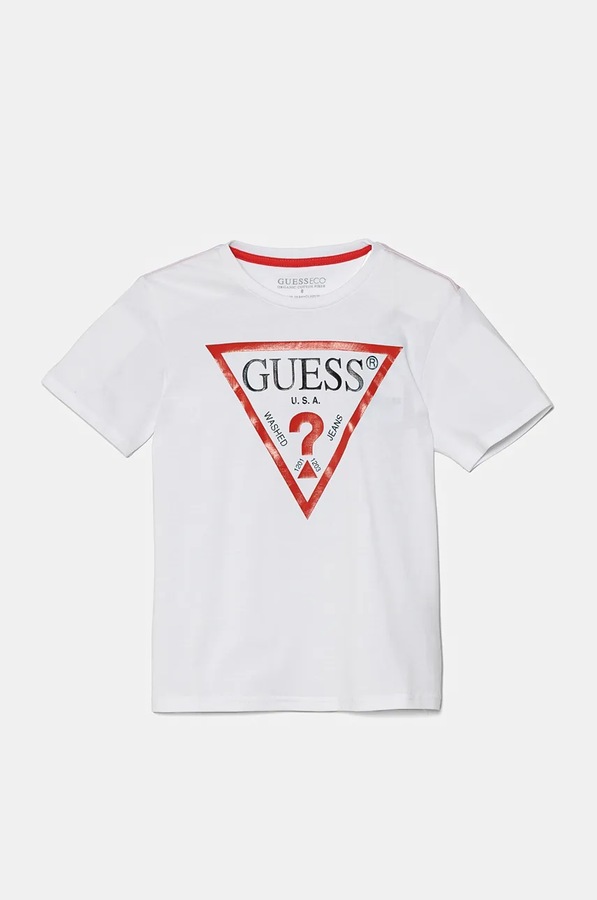 Дитяча бавовняна футболка Guess колір білий