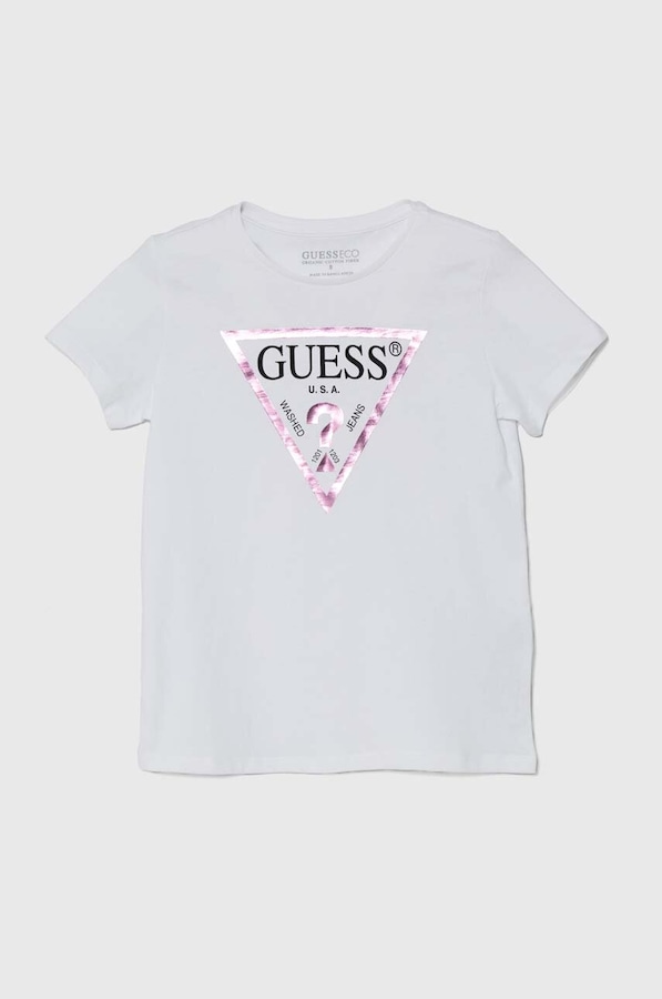 Дитяча бавовняна футболка Guess колір білий