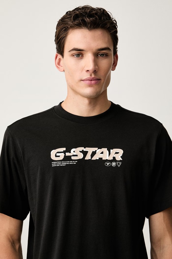 Футболка чоловіча бавовняна G-Star Front prt logo r t колір чорний фото 4