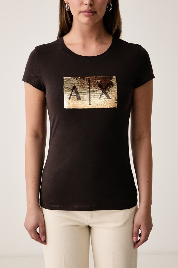 Футболка жіноча бавовняна Armani Exchange колір коричневий фото 4