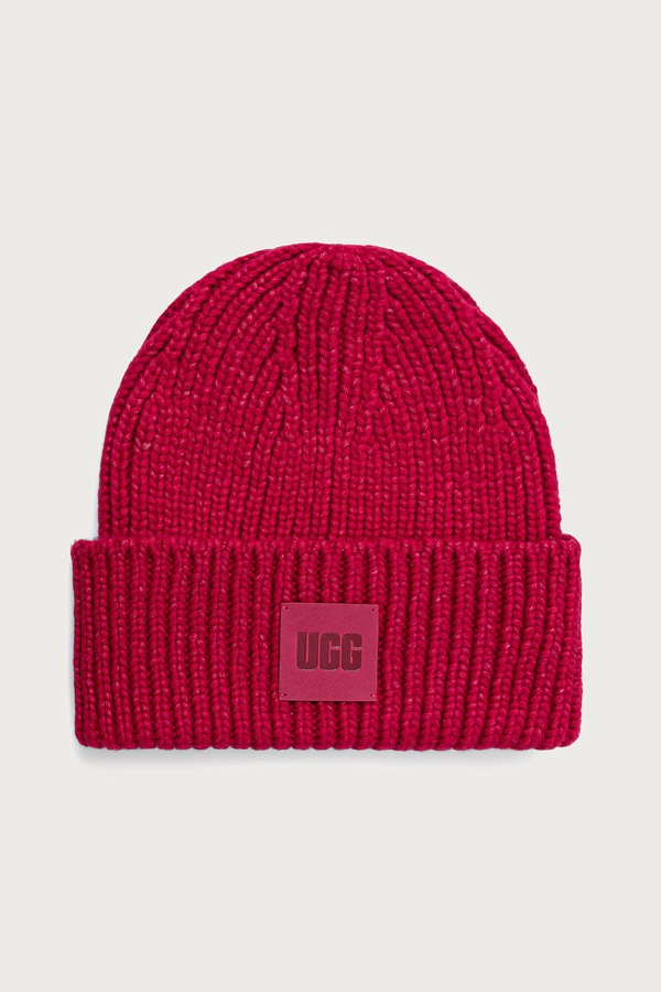 Шапка beanie жіноча з додаванням вовни UGG колір рожевий