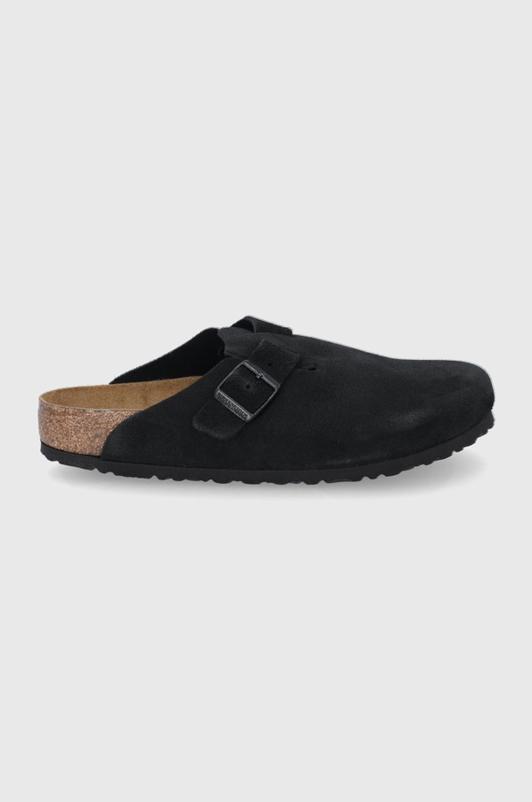 Замшеві шльопанці Birkenstock Boston колір чорний
