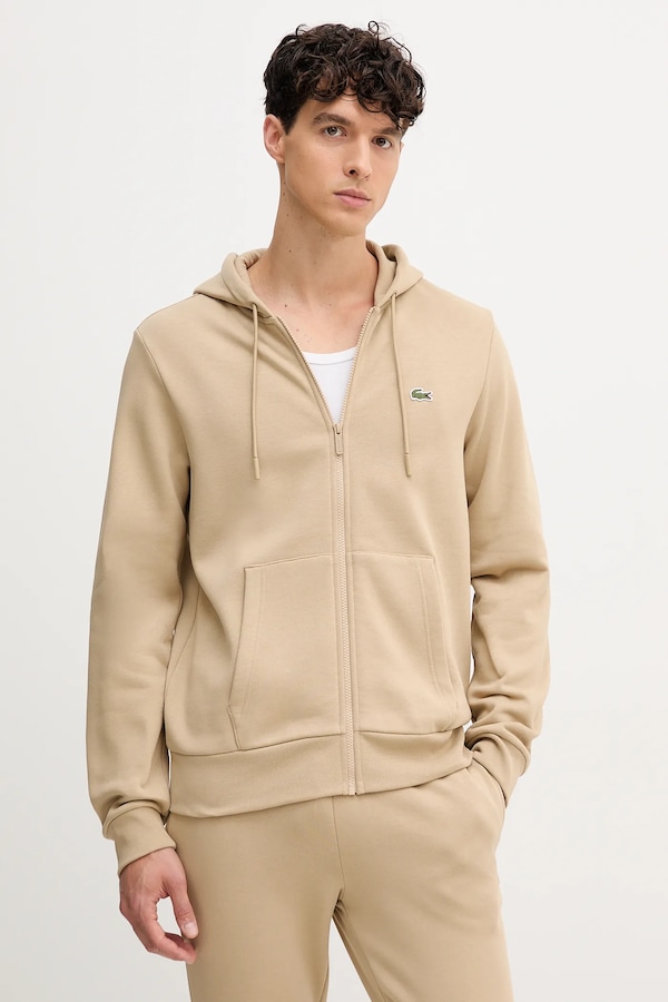 Кофта з капюшоном чоловіча з бавовною Lacoste колір бежевий