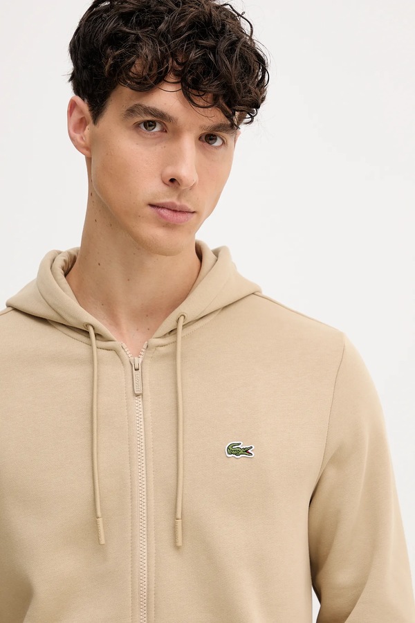 Кофта з капюшоном чоловіча з бавовною Lacoste колір бежевий фото 4