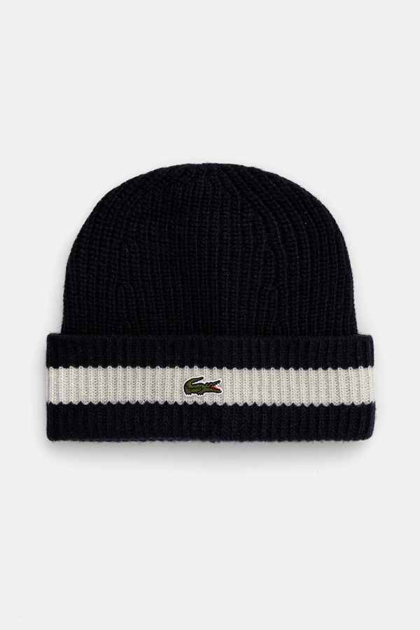 Шерстяная шапка Lacoste цвет синий
