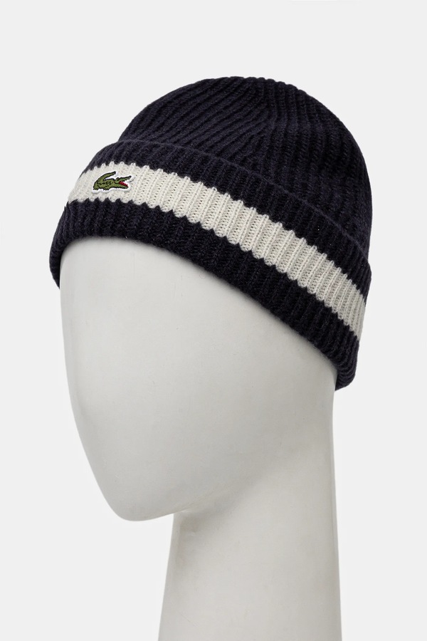 Шерстяная шапка Lacoste цвет синий