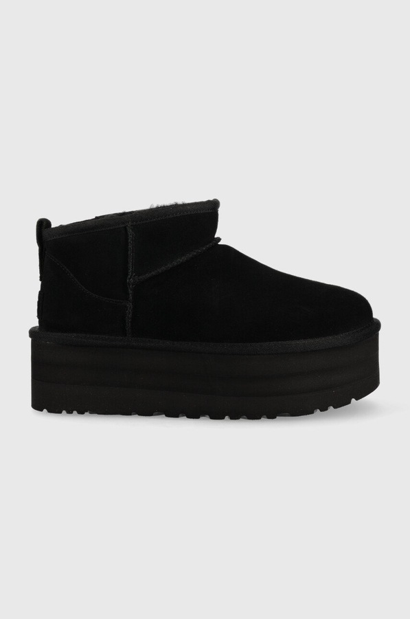 Замшеві чоботи UGG W Classic Ultra Mini Platform колір чорний