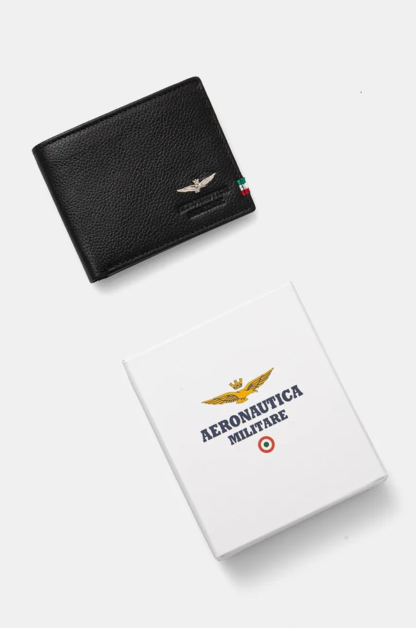 Шкіряний гаманець Aeronautica Militare колір чорний фото 4