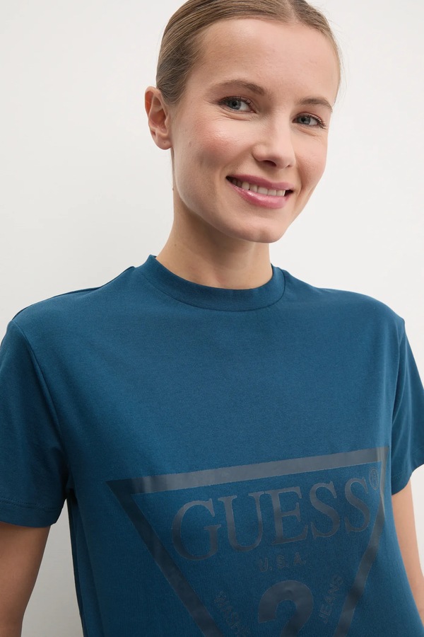 Бавовняна футболка Guess ADELE колір бірюзовий фото 4