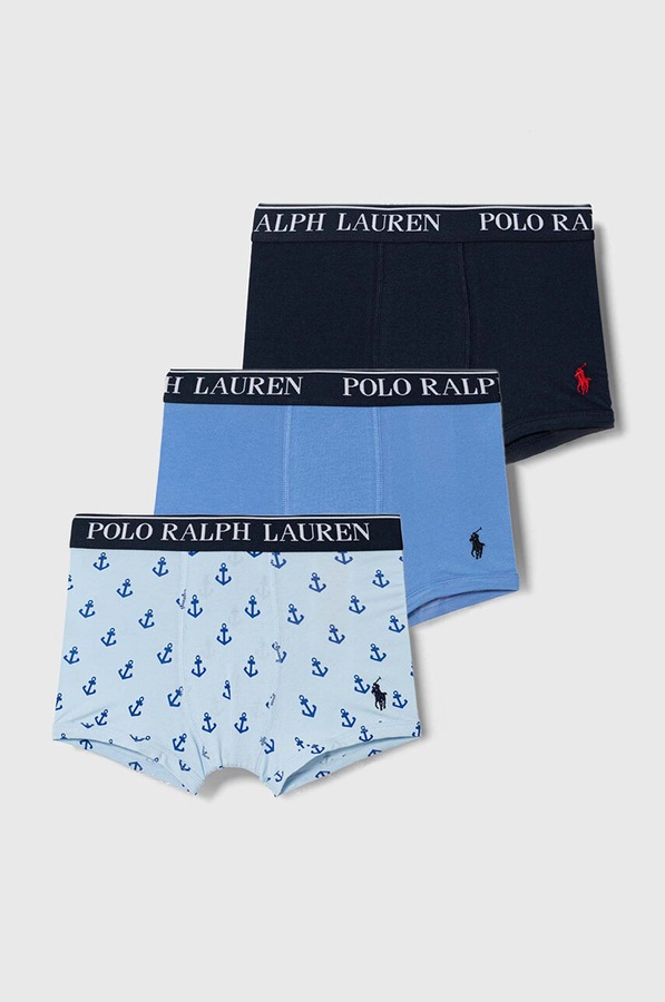 Облягаючі боксери дитячі бавовняні з еластаном 3 шт. Polo Ralph Lauren колір блакитний