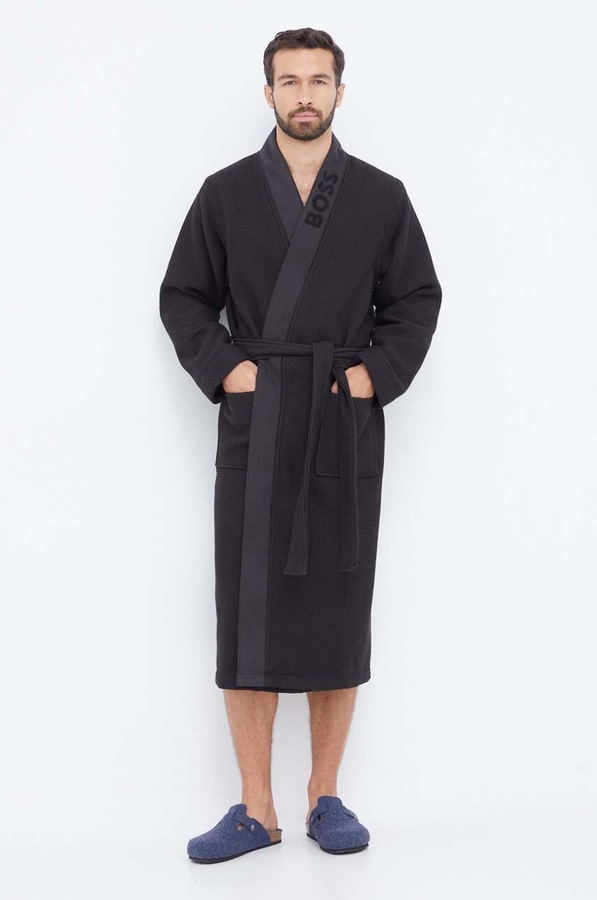 Халат BOSS Waffle Kimono колір чорний