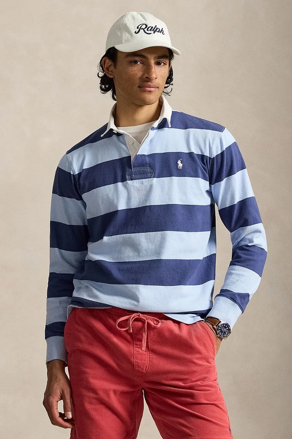 Лонгслів чоловічий бавовняний Polo Ralph Lauren колір блакитний
