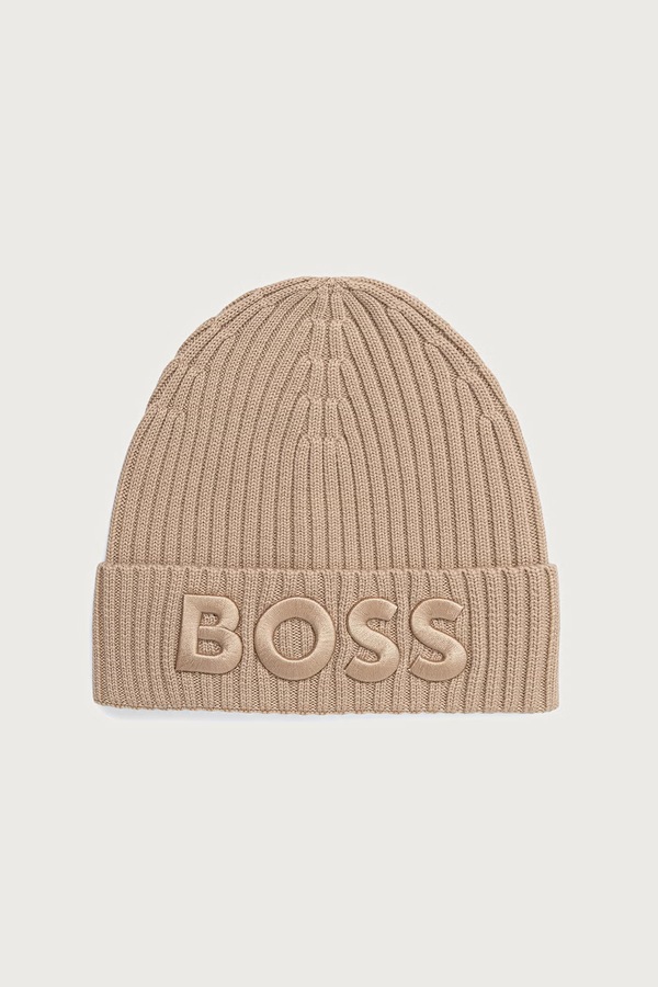 Шапка beanie жіноча вовняна BOSS Lara_hat колір бежевий