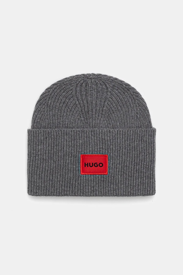 Вовняна шапка HUGO Xaff 6 колір чорний