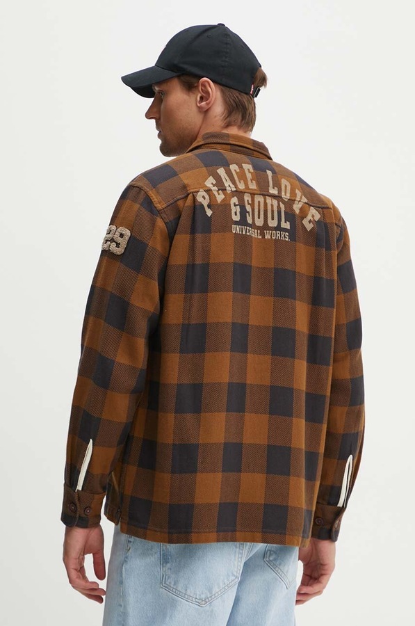 Хлопковая рубашка Universal Works L/S Utility Shirt цвет коричневый фото 2