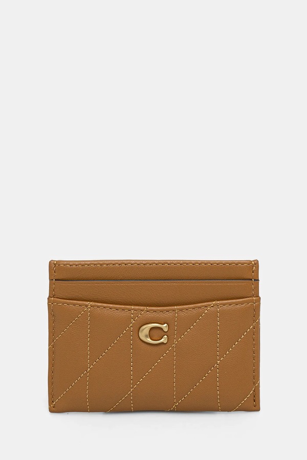 Шкіряний чохол на банківські карти Coach Essential Card Case колір бежевий