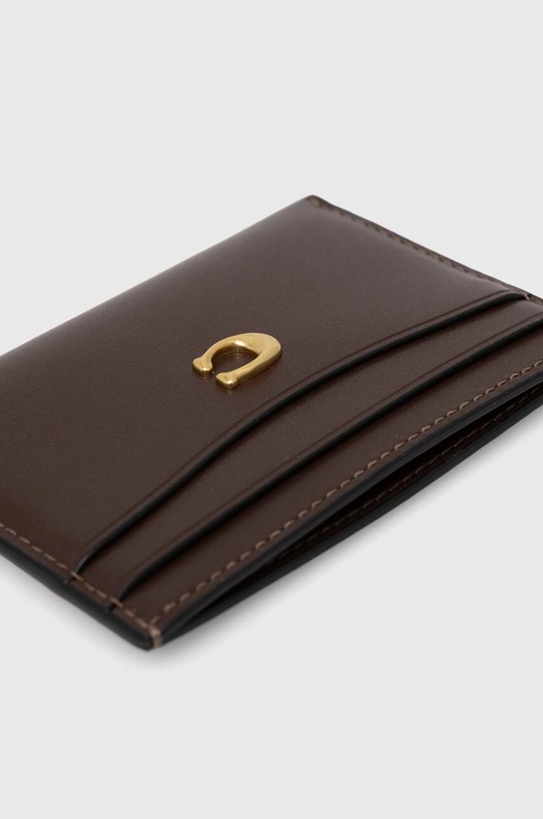 Шкіряний чохол на банківські карти Coach Essential Card Case колір коричневий фото 3
