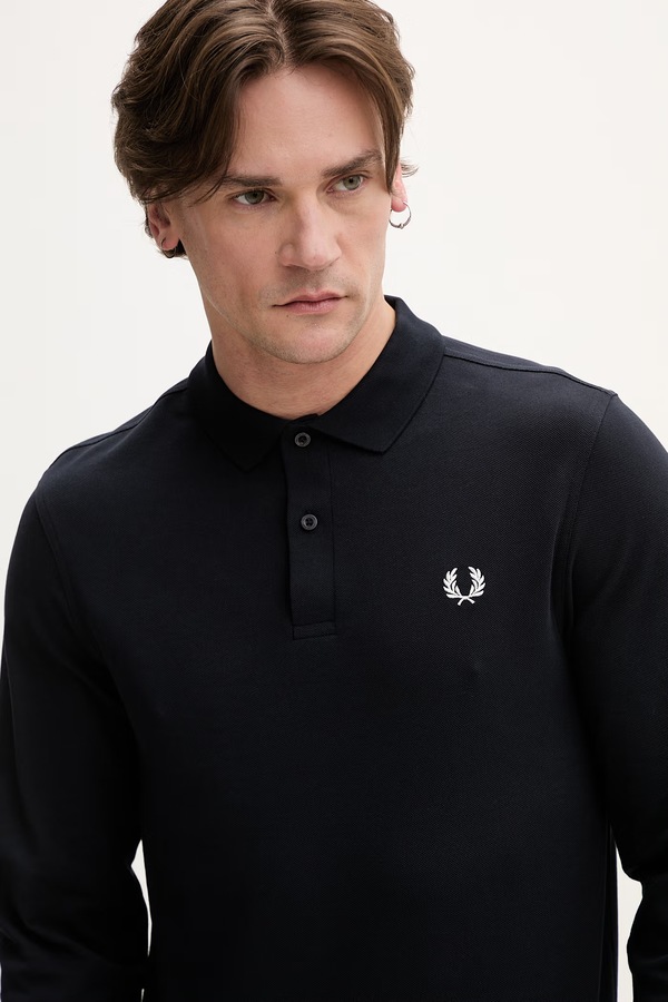 Бавовняний лонгслів Fred Perry колір синій фото 4